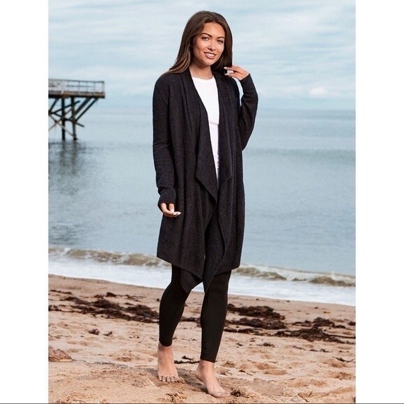 Barefoot Dreams CozyChic Lite Island Wrap Open Cardigan ~ Black - Size - S/M - Picture 10 of 11